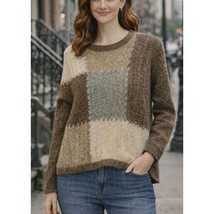 Extra Energy Vintage By De Rotchild Silk Angora block square print sweater M